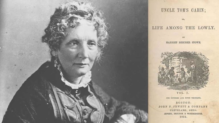 Harriet Beecher Stowe y la portada de la primera edición de La cabaña del tío Tom