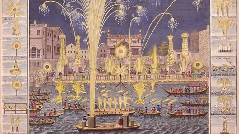 Dibujo de fuegos artificiales realizados en 1749