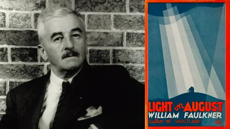 William Faulkner (Wikipedia) / Portada original de "Luz de agosto"